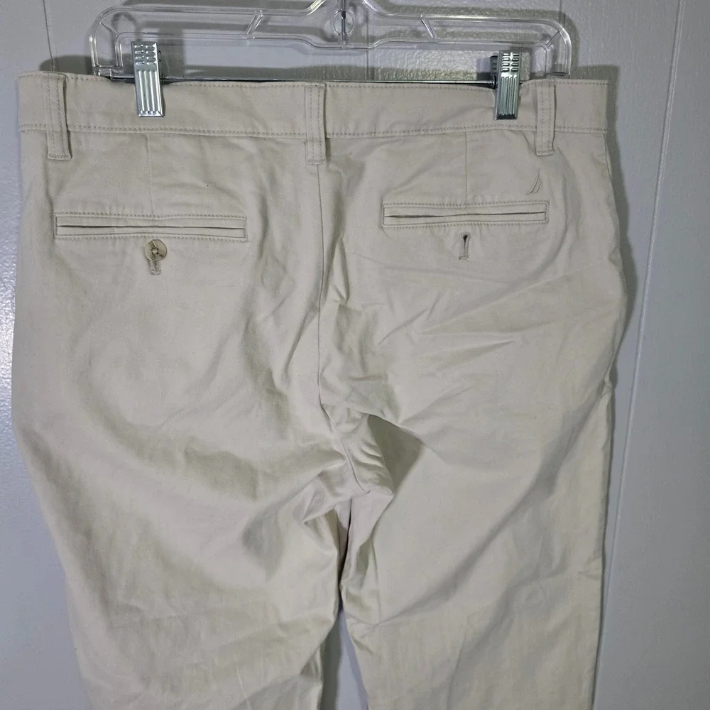 Nautica Mens 32x32 Deck Pant Classic Fit Tan Khaki Chino Trousers Stretch Cotton